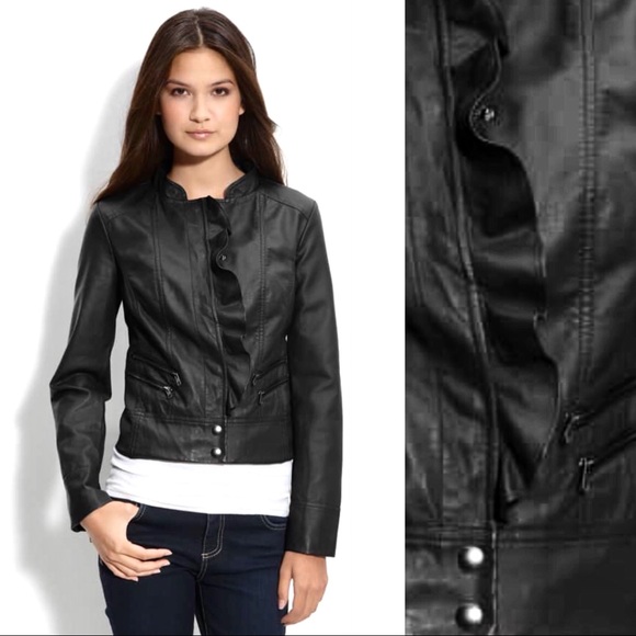 Caslon Jackets & Blazers - Nordstrom Caslon Ruffled Faux Leather moto JacketM